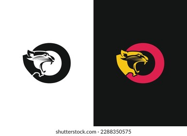 Letter O with panther head illustration in flat design monogram symbol. O panther head icon logo vector.