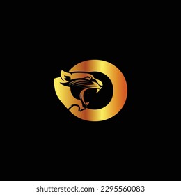 Letter O with panther head illustration in flat design monogram symbol.