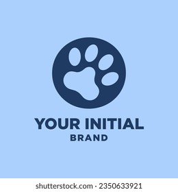 letter O paw print dog foot silhouette in negative space initial vector logo design