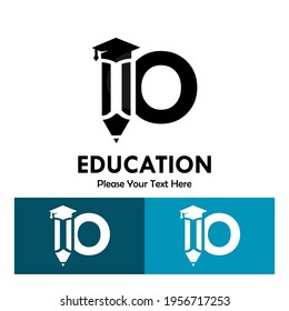 Letter o with pencil and hat graduation logo template illustration. suiatble for education. you can change the color. recommended colors according to the below
