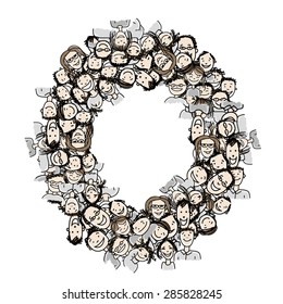 Letter O, people crowd, vector alphabet for your design