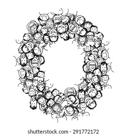 Letter O, people crowd, vector alphabet for your design