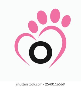 Letter O Pet Logo Design Concept With Paw and Heart Symbol Vector