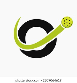 Letter O Pickleball Logo Concept With Moving Pickleball Symbol. Pickle Ball Logotype