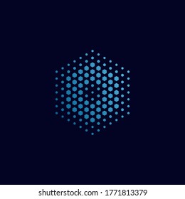 Letter o pixel logo hexagon blue color. Technology, business, and digital logotype vector illustration