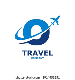 letter O with plane and airline logo vector template. Suitable for travel label, tourism, journey posters, flight company advertising, airways identity, and tech transportation