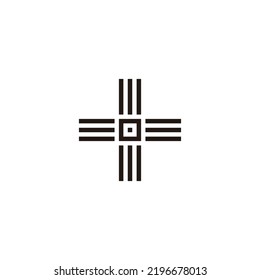 Letter O plus, lines geometric symbol simple logo vector