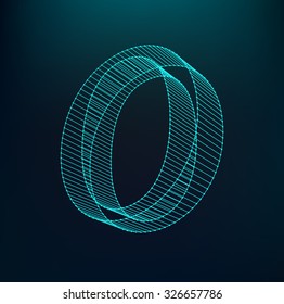 The letter O. Polygonal letter. Low poly model. The three-dimensional mesh. Volume mesh character