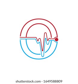 Letter O with Pulse line Logo Vector Element Symbol Template