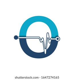 Letra O con plantilla de símbolo de elemento de vector con logotipo de impulsos