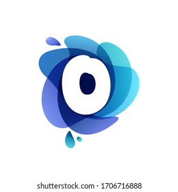 Letter O pure water logo. Swirling overlapping shape with splashing drops. Vector icon perfect for eco identity, marine posters and cleaning labels, etc.