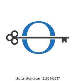 Letter O Real Estate Logo Concept With Home Lock Key Vector Template. Luxury Home Logo Key Sign