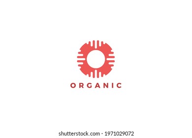 Letter O red colour organic circuit logo