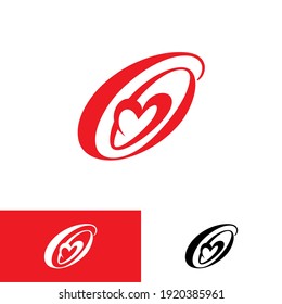 Letter O With Red Heart Logo Design Template 001