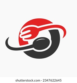 Letter O Restaurant Logo Combined with Fork and Spoon Icon