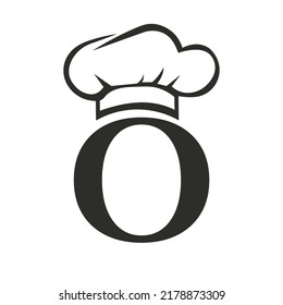 Letter O Restaurant Logo Concept with Chef Hat Vector Template. Restaurant Chef Hat Logo Symbol