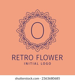 letter O retro flower initial vector logo design
