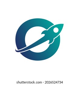 Letter O with Rocket Up and Swoosh Logo Design. Creative Letter Mark Suitable for Company Brand Identity, Travel, Start up, Logistic, Business Logo Template