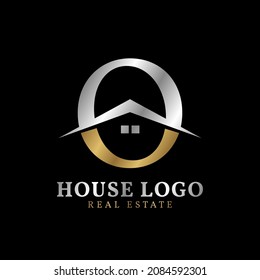 letter O with roof and window luxurious real estate vector logo design