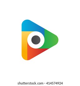 letter o rounded triangular media icon logo red blue green yellow