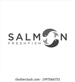 Letter O Lachs Fisch Logo Retro Vintage Meeresfrüchte-Etikett Vektordesign Illustration. Vorlagensymbol-Silhouette