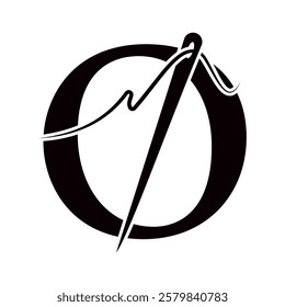 Letter O Sewing Needle Logo Design for Embroider, Textile, Fashion, Cloth, Fabric Symbol