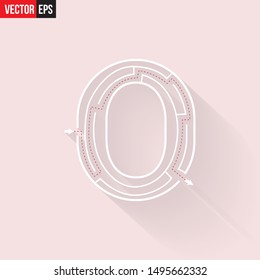 Letter O shape Maze Labyrinth, maze with one way to entrance and one way to exit. Flat design, vector illustration.