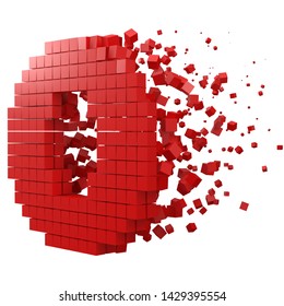 letter O shaped data block. version with red cubes. 3d pixel style vector illustration. suitable for blockchain, technology, computer and abstract themes.