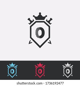 Letra O Shield, Espada, Corona -Logotipo abstracto- Diseño vectorial