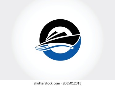 Letter O with the ship, cruise, or boat logo design template, icon sign symbol ocean waves vector illustration.