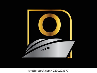 Letter O with the ship, cruise, or boat logo design template, icon sign symbol ocean waves vector illustration.