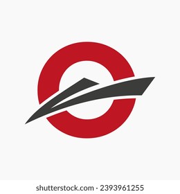 Letter O Shipping Logo Sailboat Symbol. Nautical Ship Sailing Boat Icon