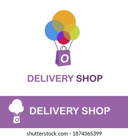 Letter O shopping shop delivery logo concept with shopping bag and air balloon icon