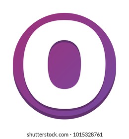 Letter O sign design template element. Vector. White icon with flat shadow on purpureus circle at white background. Isolated.