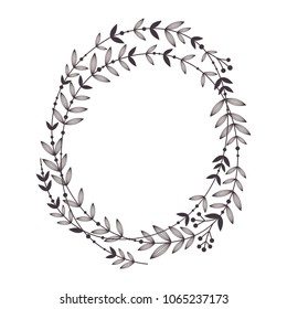 Letter O sign design template. A letter collected from branches with leaves. Black and white silhouette