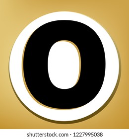 Letter O sign design template element. Vector. Black icon with light brown shadow in white circle with shaped ring at golden background.