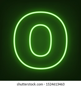 Letter O sign design template element. Green neon icon in the dark. Blurred lightening. Illustration.