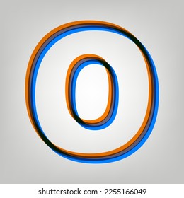 Letter O sign design template element. Stroked Icon in orange, azure and old lavender Colors at gray Background. Illustration.