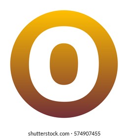 Letter O sign design template element. White icon in circle with golden gradient as background. Isolated.