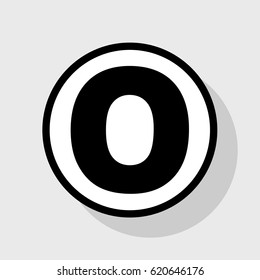 Letter O sign design template element. Vector. Flat black icon in white circle with shadow at gray background.