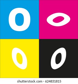 Letter O sign design template element. Vector. White icon with isometric projections on cyan, magenta, yellow and black backgrounds.