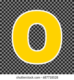 Letter O sign design template element. Vector. Yellow icon with white contour on dark transparent background.