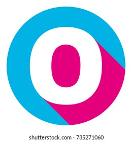 Letter O sign design template element. Vector. Flat white icon with mexican pink shadow inside sky blue(S and G) circle at white background. Isolated. Trend colors in 2017.