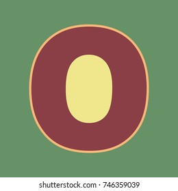 Letter O sign design template element. Vector. Cordovan icon and mellow apricot halo with light khaki filled space at russian green background.