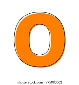 Letter O sign design template element. Vector. Black line icon with shifted flat orange filled icon on white background. Isolated.