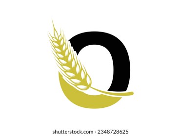 letter O sign symbol with wheat ears wreath. Agriculture Logo Farming Template Vector Symbol