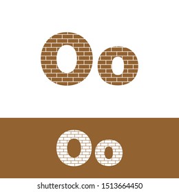 Letter O simple logo icon, with brick texture vector