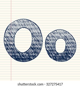 letter O sketch in a notebook