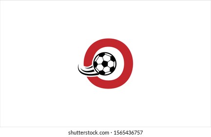Letter O with soccer ball shot icon and football in flat vector minimalist logo design