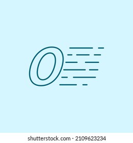 elemento de diseño del logotipo de la letra O de la velocidad. logotipo de arte de línea con fondo azul.